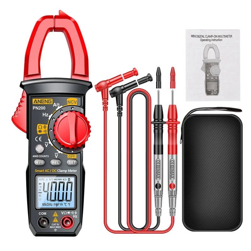 

ANENG PN200 Digital Clamp Meter DC/AC 600A Current 4000 Counts Multimeter Ammeter Voltage Tester Car Hz Capacitance NCV Ohm Test