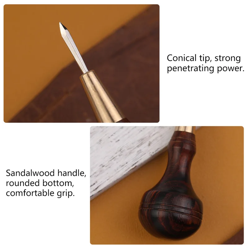 Sandalwood Handle Leather Stitching Awl DIY Handmade Leather Craft Tools Punching Tool Sewing Awl