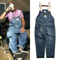 2023 Men Clothing Chic  Denim Overalls Men's Work Cargo Pants Old School Easy Worker Multi-Pocket Bib Jumpsuit Denim Pants 1
