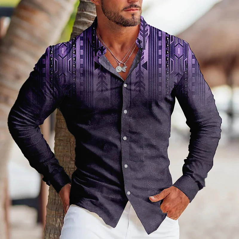 Mens Dress Shirt Men Fashion Vintage Tribal Party Clear Graphic Lapel Button Down Casual Tops