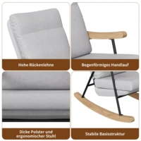 Кресло-качалка Comanlai — эргономичное кресло со спинкой из хлопка и льна, конструкция из массива дерева и металла, для гостиной/спальни — изображение 6