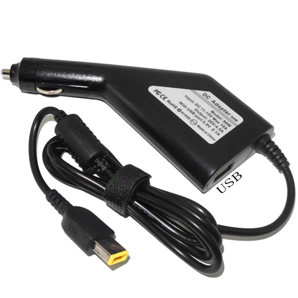 

20V 4.5A Square Port Car Charger For T440 Z510 G510 Laptop Adapter Power Cord