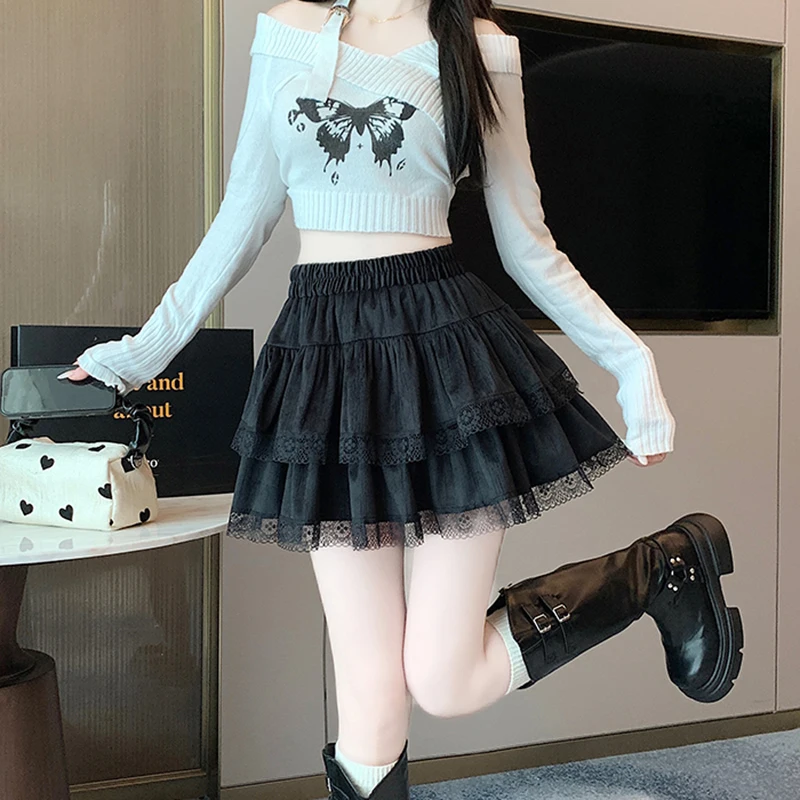y2k Mini Skirt Women Coquette Clothes Lolita Fairycore High Elastic Tiered Ruffle Skirts Goth Lolita Skirts Streetwear