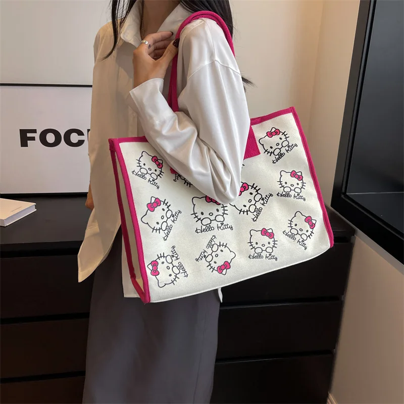 

Sanrio Hello Kitty Series Girls Cartoon Canvas Bag Students Tote Bag Large Capacity Commuting Single Shoulder Bag Casual Bags