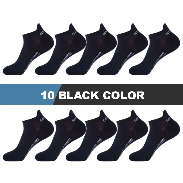10Pairs/Lot High Quality Men Socks Ankle Breathable Cotton Sports Socks Mesh Casual Athletic Summer Thin Cut Short Sokken Gifts 10 black color
