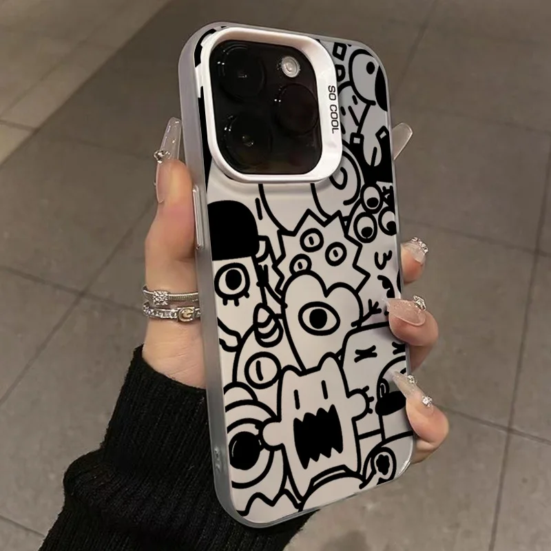 Sleek Black Graffiti Anti-Fall Matte Phone Case