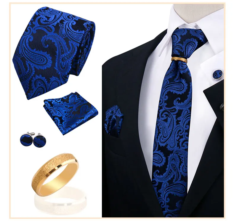 Krawatte Schnalle Ring Form Retro Krawatte Set Für Männer Hemden Anzug Taschentuch Manschettenknöpfe Set Hochzeit Party Krawatte Ring Männer Zubehör – Detail 30