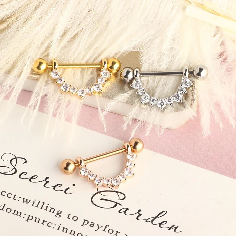 Fashion Crystal gems zircon nipple barbell nipple rings for women sexy body piercing jewelry wholesales mix 3 color