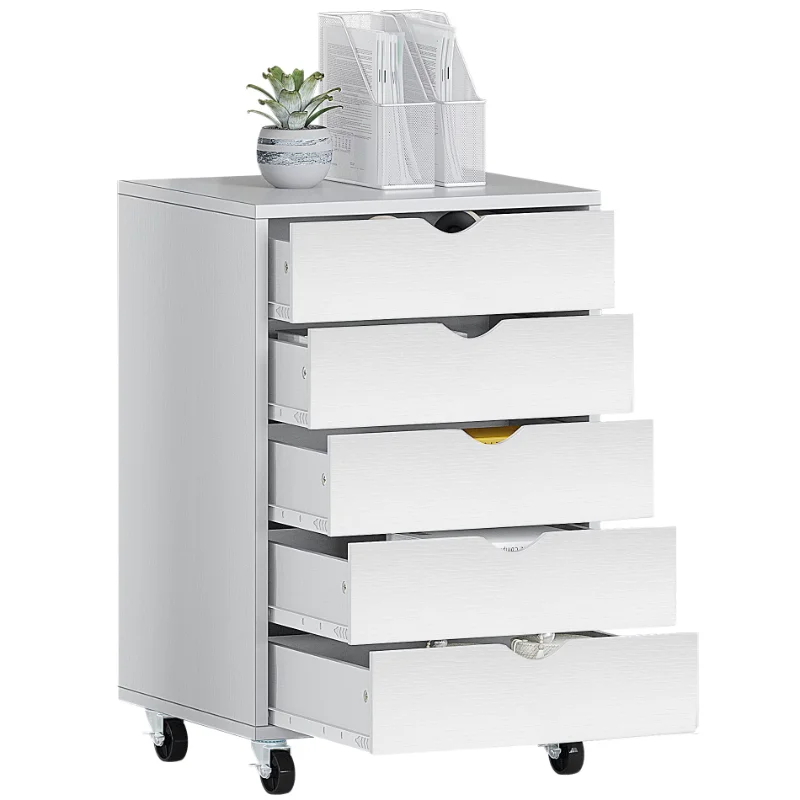 

Dextrus 5-Drawer Wooden File Cabinet Chest Mobile Organizer Office Storage Rolling Cart for Office Room, White