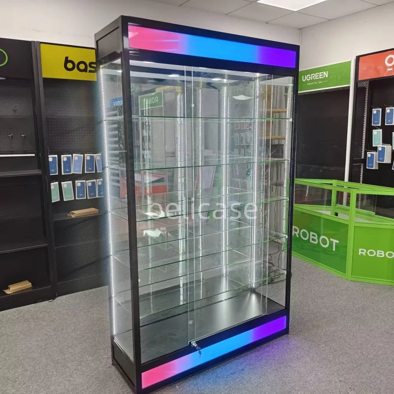 

Custom, Adjustable Shelves Cosmetic Display Cabinet Sliding By Glass Optical Showcase Retail Store Aluminum Wood Display Cabinet