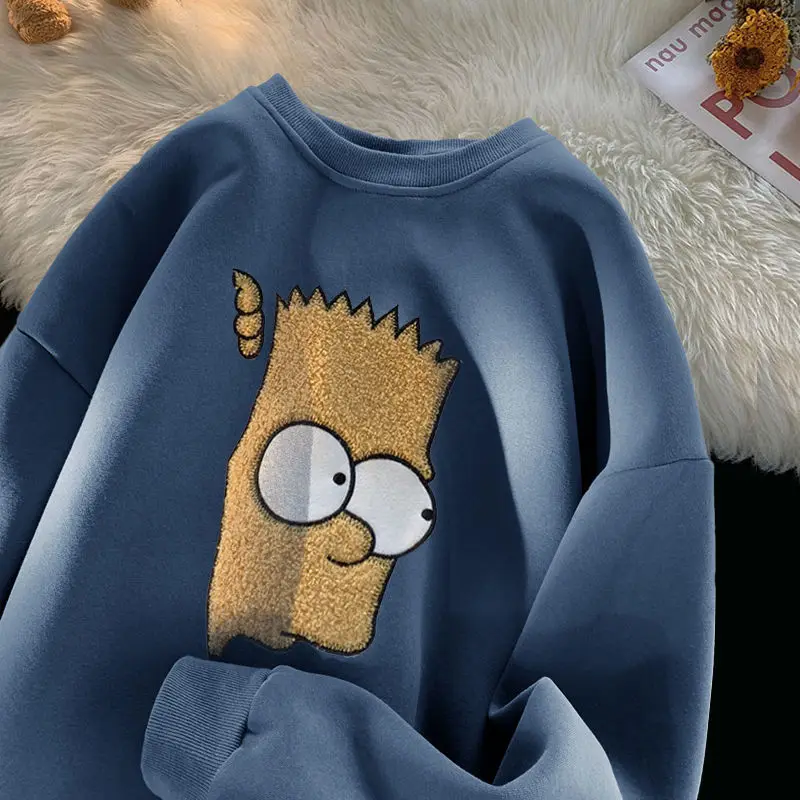 Saf Pamuk Amerikan Tarzı Yüksek Sokak Kazak Erkekler Şık Sonbahar Kış Yeni Karikatür Baskı Gevşek Tüm Maç Ekip Boyun Kapüşonlular