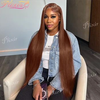 Chocolate Brown Straight 13X6 Hd Lace Frontal Wig Colored Human Hair 13X4 Lace Front Wigs For Women Preplucked 30 36 Inch 1