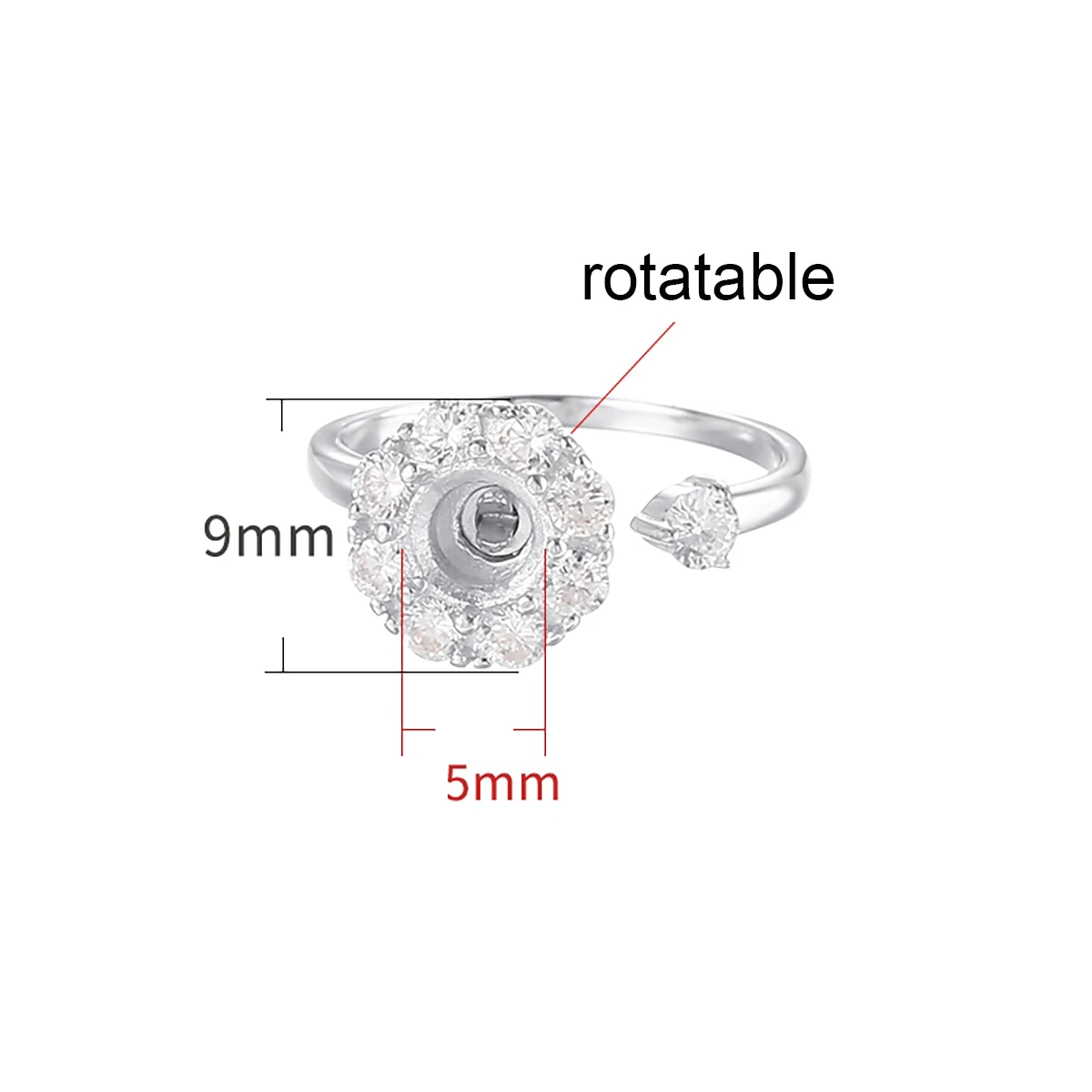 925 Sterling Silver Round Ring Base Blank 5mm Round Gemstone DIY Ring Base Setting Jewelry Accessories Making Gift for Girls
