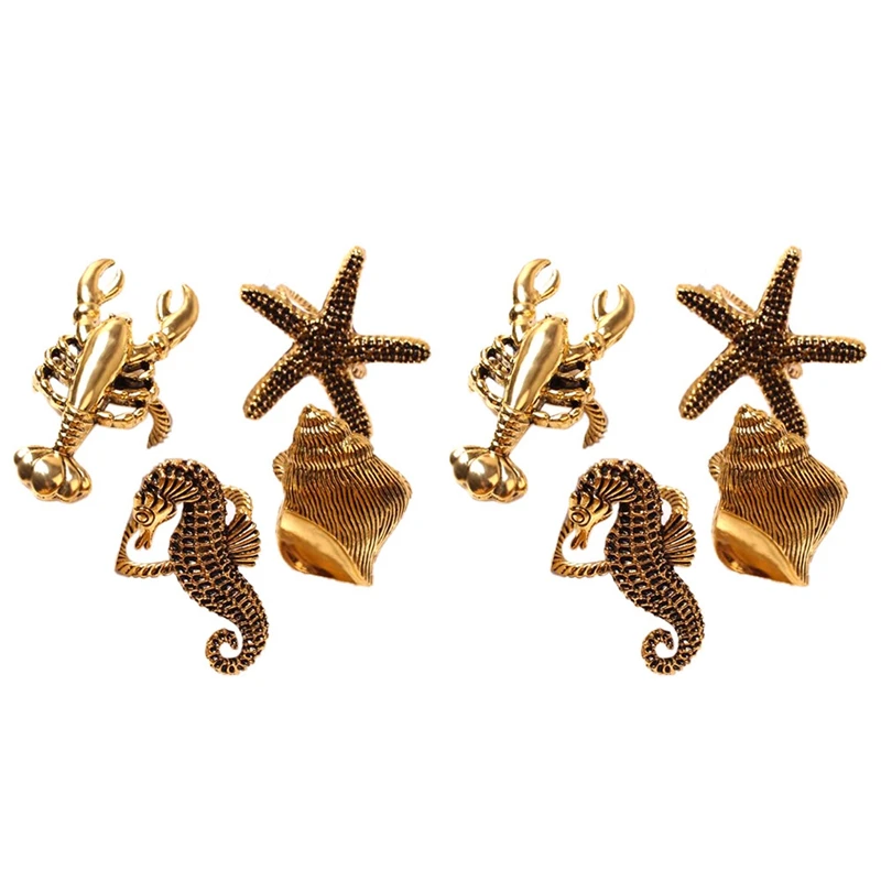 Marine Series Shells Starfish Hippocampus Napkin Ring 8Pcs Model Room High-End Hotel Napkin Buckle Ring Dining