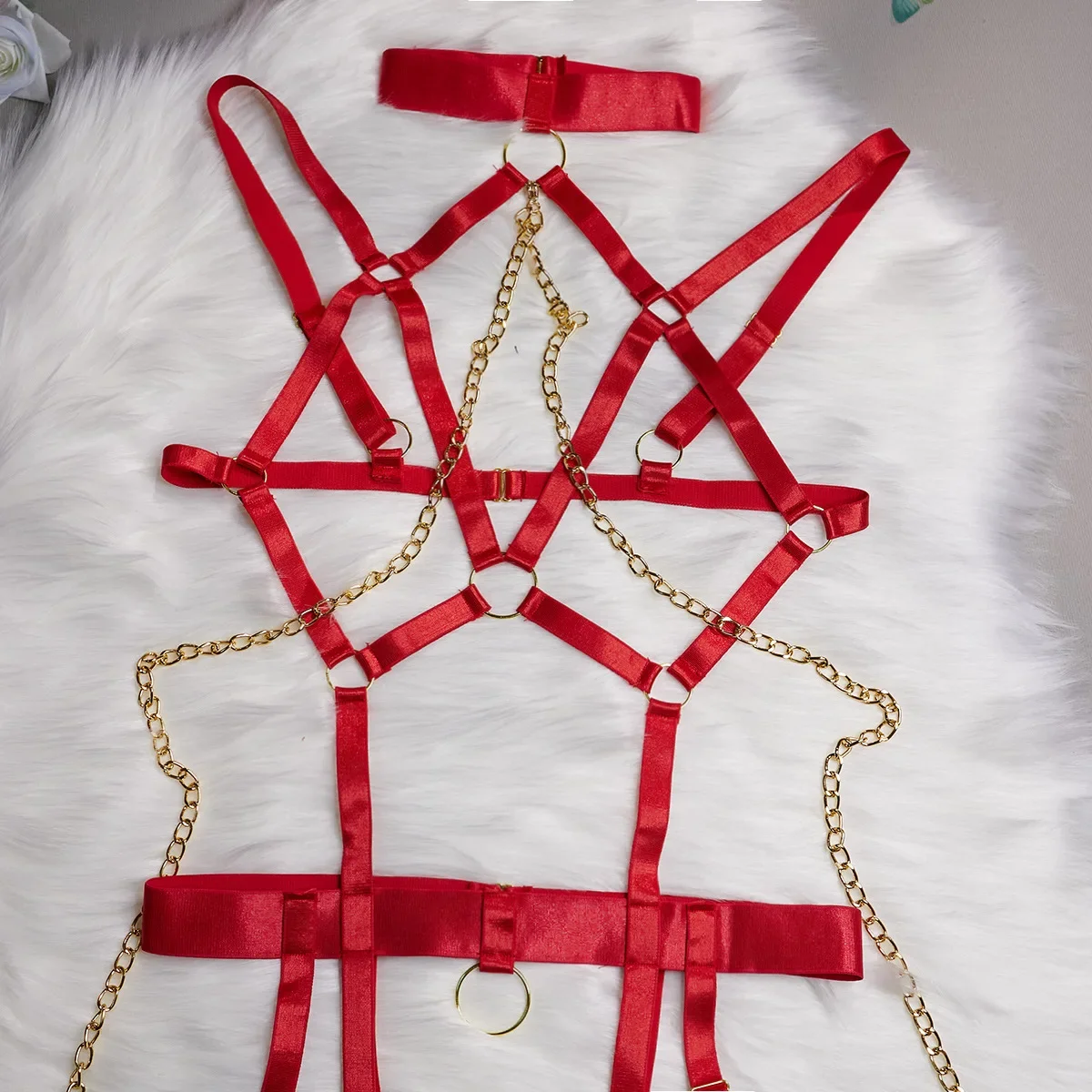 Seductive Chain Lingerie Four Piece Set 3