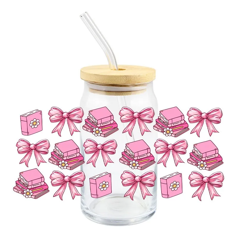 3D Stickers 3D Wall Stickers UV DTF Wrap Transfer Books 3D UV DTF Sticker Durable Waterproof Bowknot Drink Transfer 16 OZ Libbey Glass Wraps Cup Decals