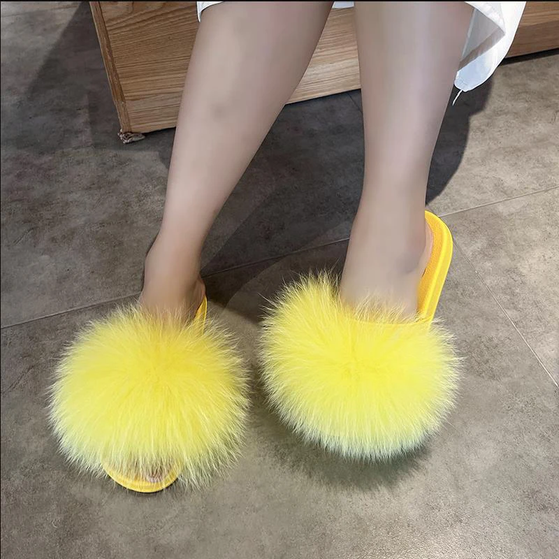 Women's Vegan Faux Fur Slippers - Fuzzy Slides With Open Toe, Anti-Skid Rubber Sole (Navy Blue, Size 10)