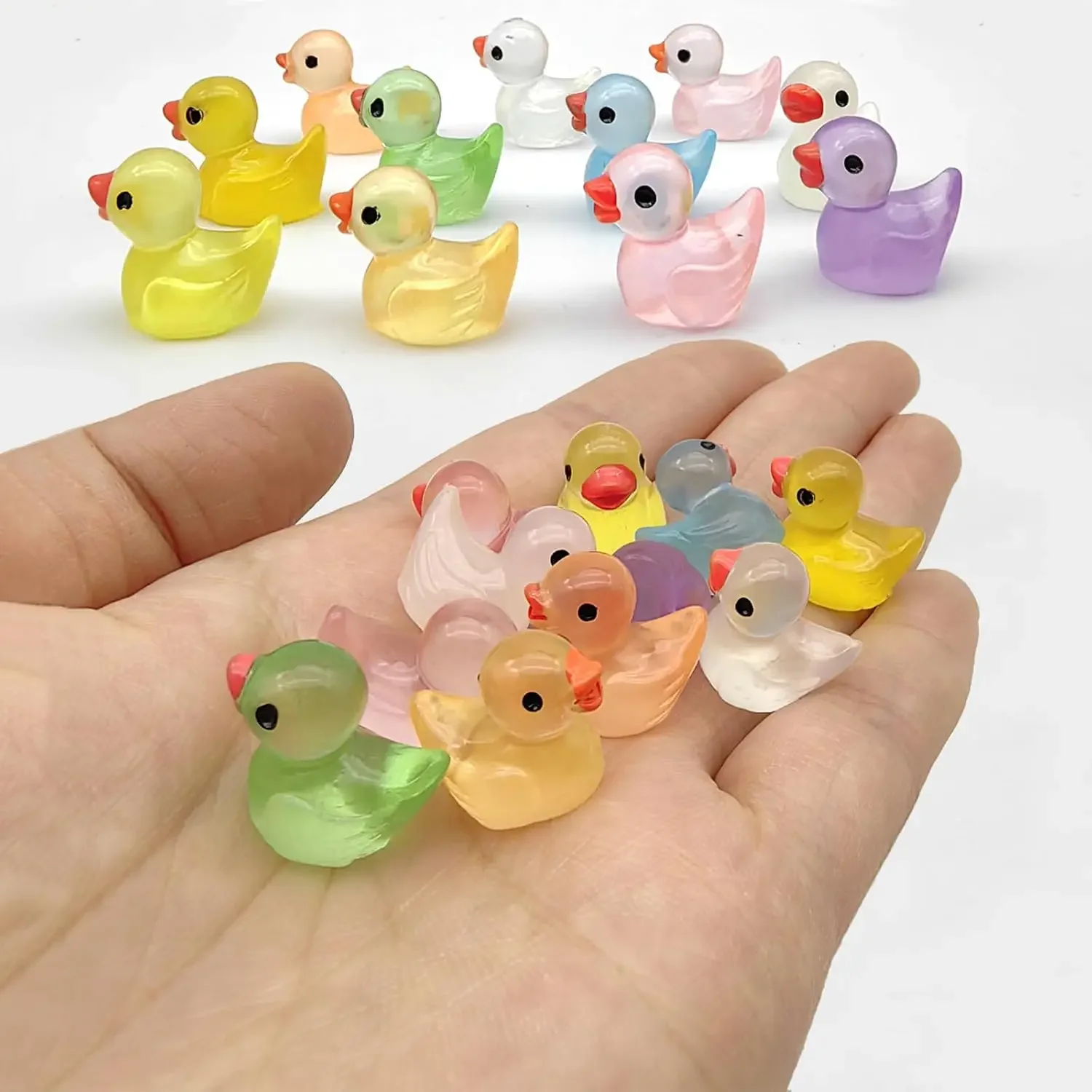 30/60/100PCS Glowing Mini Resin Little Ducks Moss Microlandscape Miniature Duck Figurines Fairy Garden Accessories Home Decor