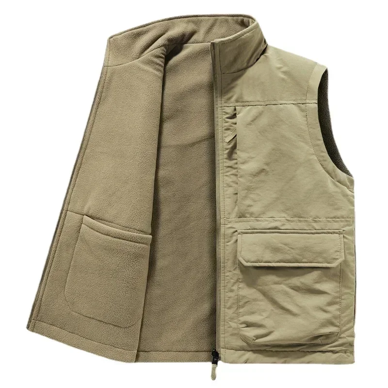 Veston réversible sans manches pour hommes - Veste d'hiver épaisse en polaire cargo coupe-vent mode travail