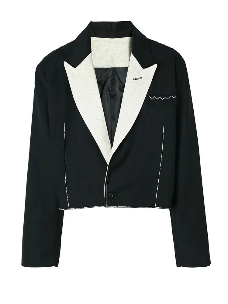 

Blazer Women Big Size Short New Lapel Long Sleeve Loose Fit Jacket Fashion Spring Autumn 2023