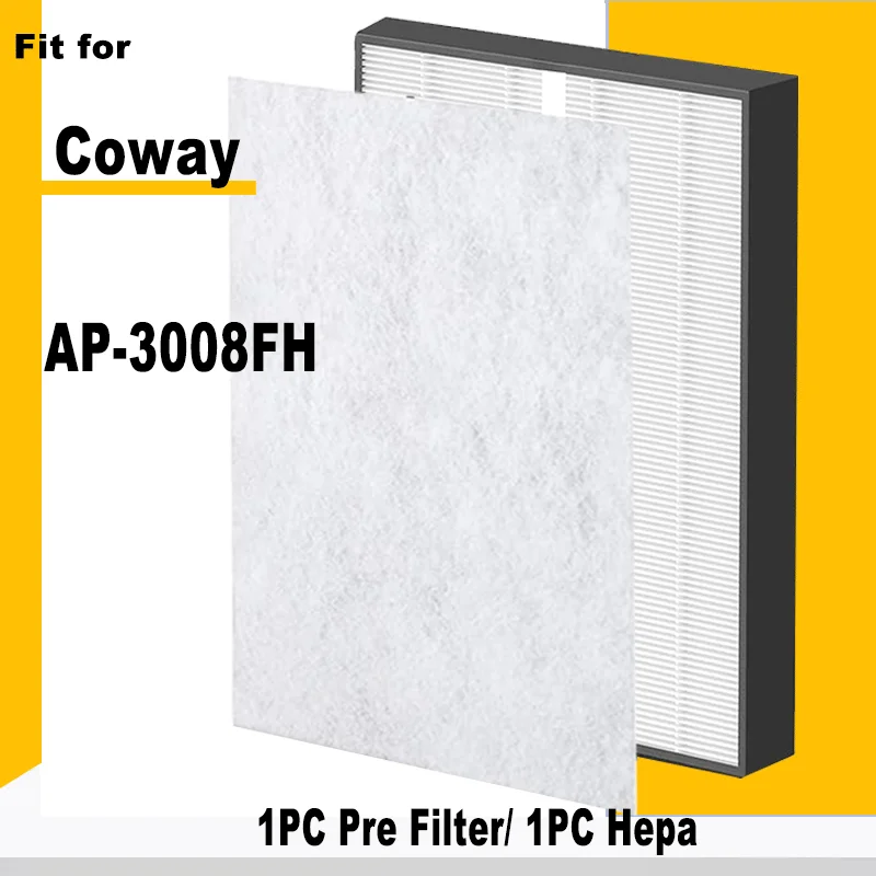 Filtre HEPA H13 de remplacement pour purificateur d'air Coway AP-3008FH, lot de deux filtres charbon actif emballés.