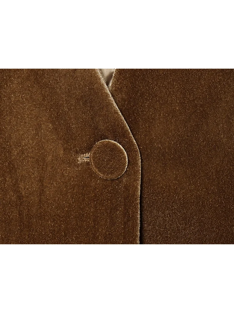 Women Elegant Velvet Pants Set 2 Piece Fashion Single Button Full Sleeve Blazer Zipper Wide Leg Pant Spring New Commuter Outfits