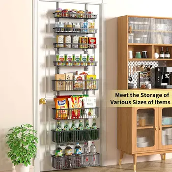 Moforoco 8-Tier Over The Door Pantry Organizer Pantry Organization and Storage Black Hanging Basket Wall Spice Rack Seasoning 2