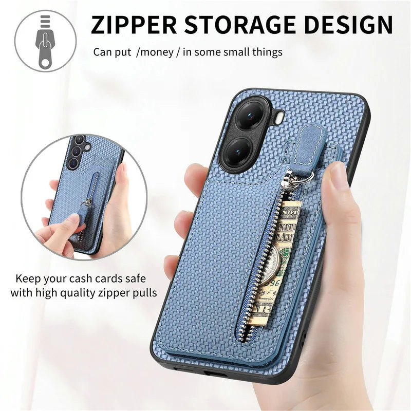 Luxury Leather Card Holder Back Cover with Zipper Wallet