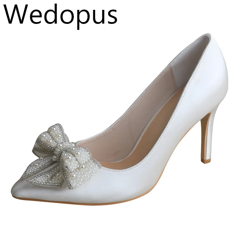 

Wedopus Ivory Wedding Shoes for Women Bride Thin Heel Satin Pumps 9CM