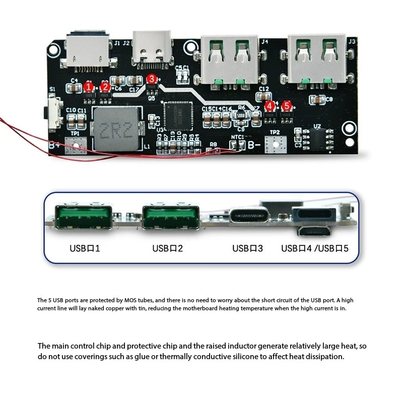 고속 충전 파워 뱅크 모듈 22.5W 5포트 QC4 PD3.0 양방향 퀵차지 모바일 전원 공급 회로 기판