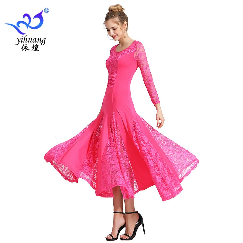 Women Modern Dance Dress Waltz Ballroom Dance Tango National Standard Clothes Long Sleeved Performance Suit girl dance costume