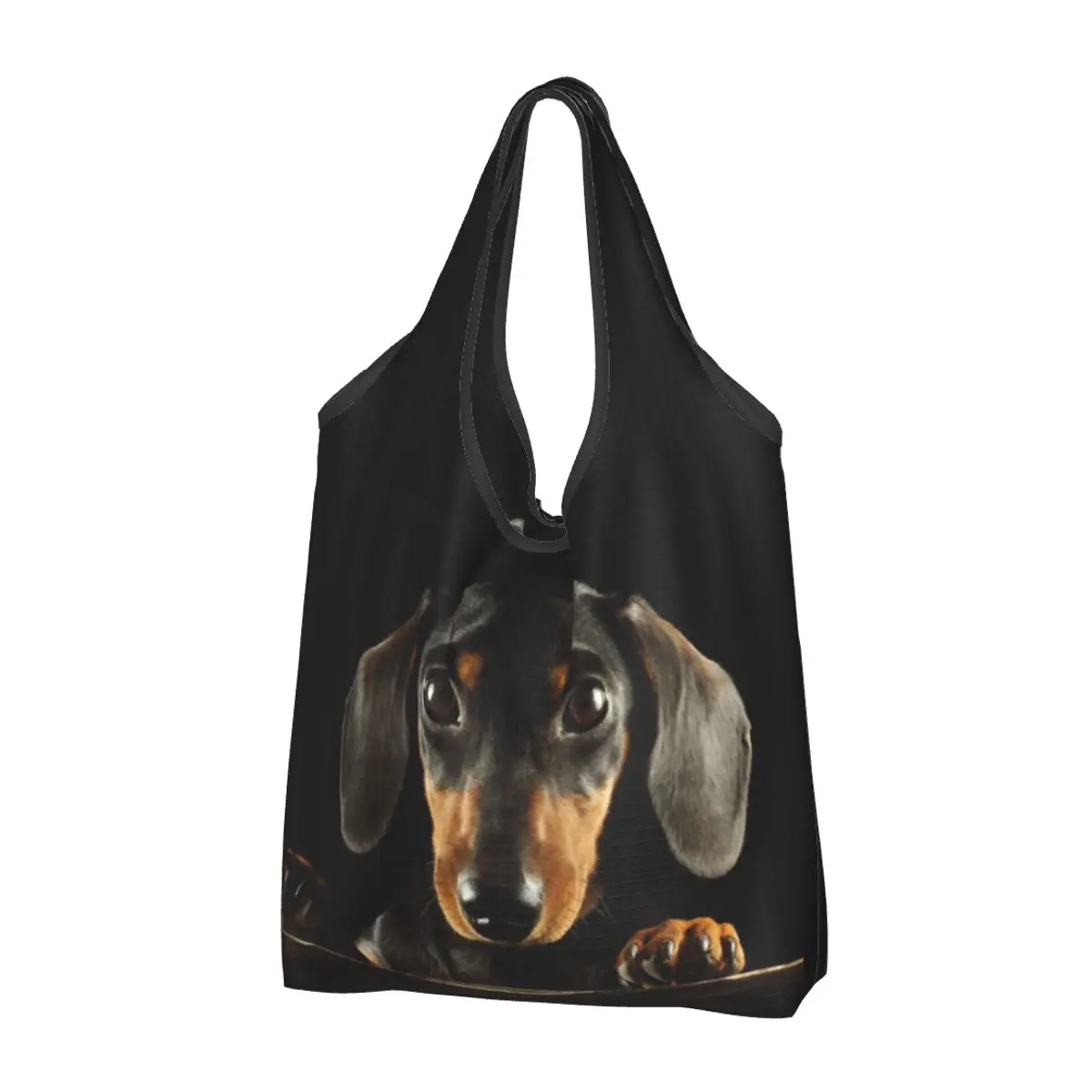 

Reusable Dachshund Dog Photo Portrait Grocery Bags Foldable Machine Washable Pets Animal Shopping Bags Large Eco Storage Bag