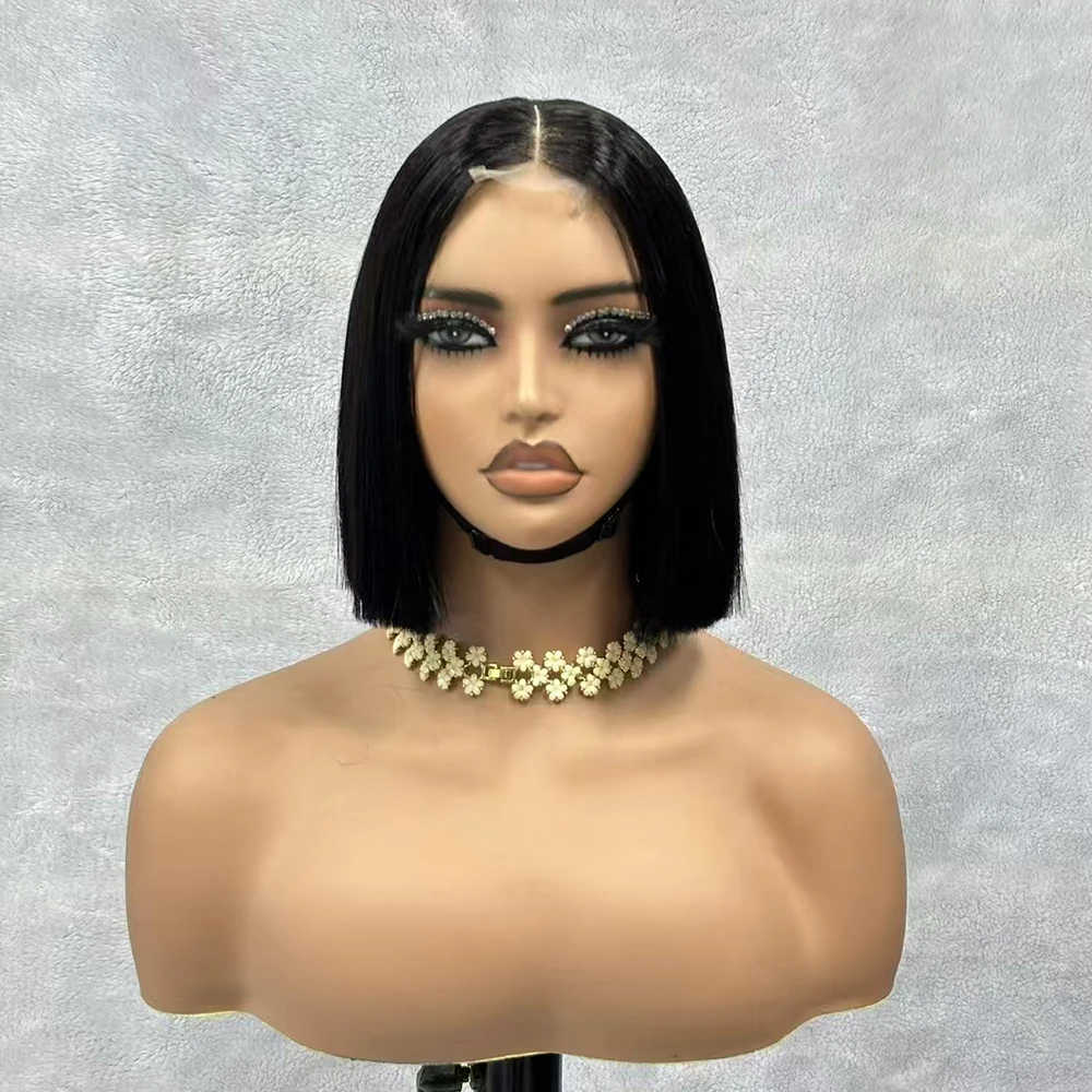 2x6 Lace Closure Bob Wigs Vietnam Raw Bone Straight Human Hair Short Bob Glueless Wigs for Women 180% Density Natural Black human hair wig