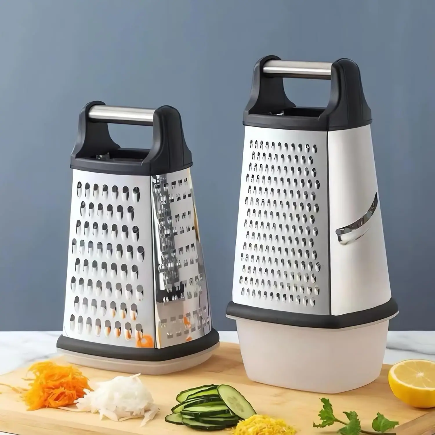 4면 박스 그레이터 치즈 그레이터(컨테이너 포함) 야채 커터용 스테인레스 스틸 다목적 슬라이서 주방 액세서리