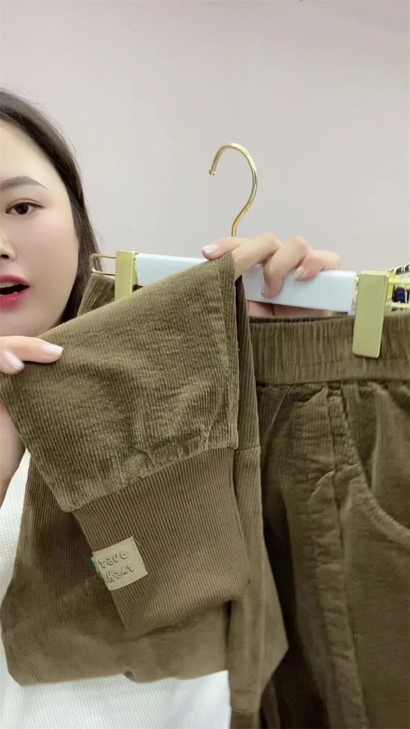 Spring Autumn New Solid Color Corduroy Pants Women Elastic Waist Loose Harem Pants All-Match Casual Bundle Foot Trousers Ladies