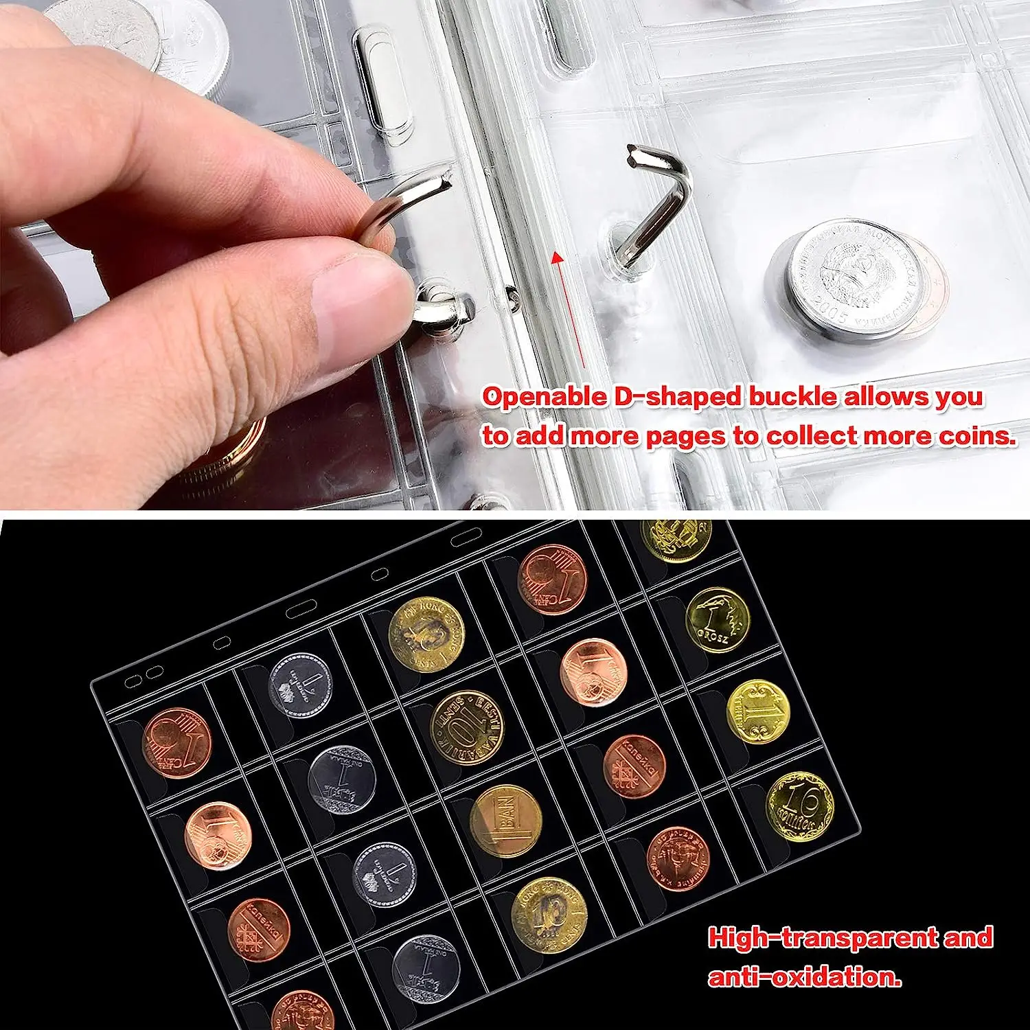 Coin Collection Book Holder for Collectors, 260 Pockets Coins Collecting Album with Zipper and Handle. Coin Display Storage Case