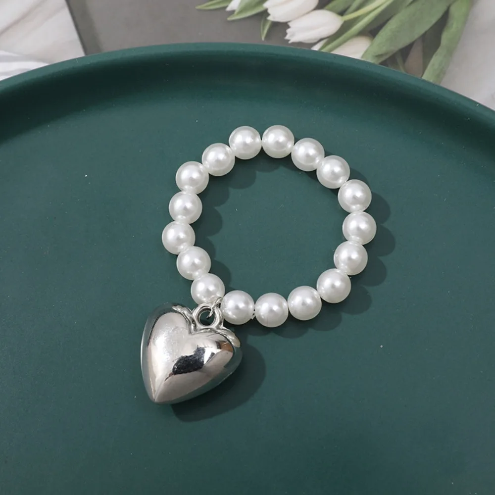 Fashion Crafts Dog Heart Necklace Silver Elastic Dog Doll Pearl Collars Cute Fashion BJD Dolls Mini Pearl Chain BJD Dolls