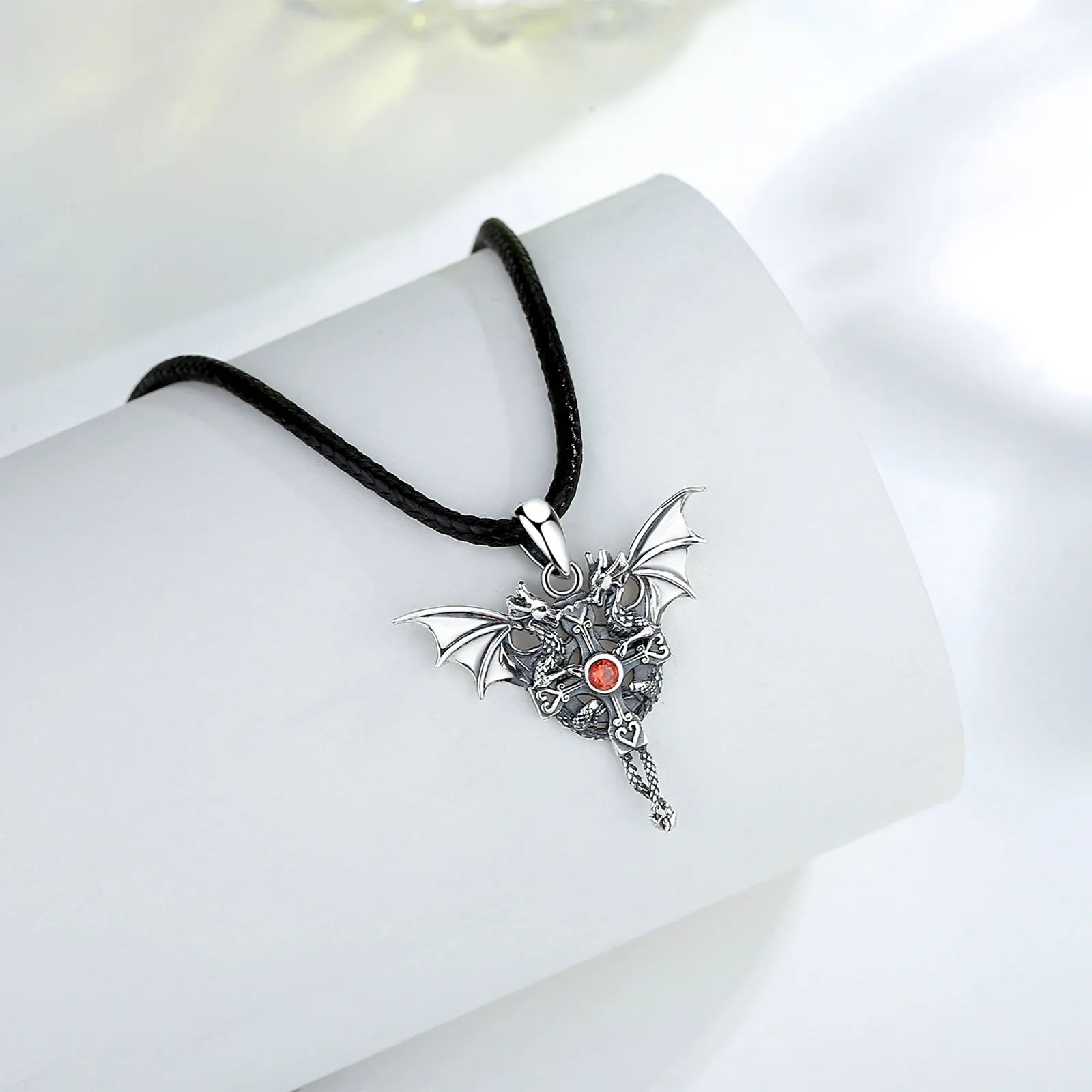 Collana Con Ciondolo Drago In Argento 925 - Gioiello Unisex Con Catena In Pelle Regolabile - Simbolo Di Potere E Saggezza - 5