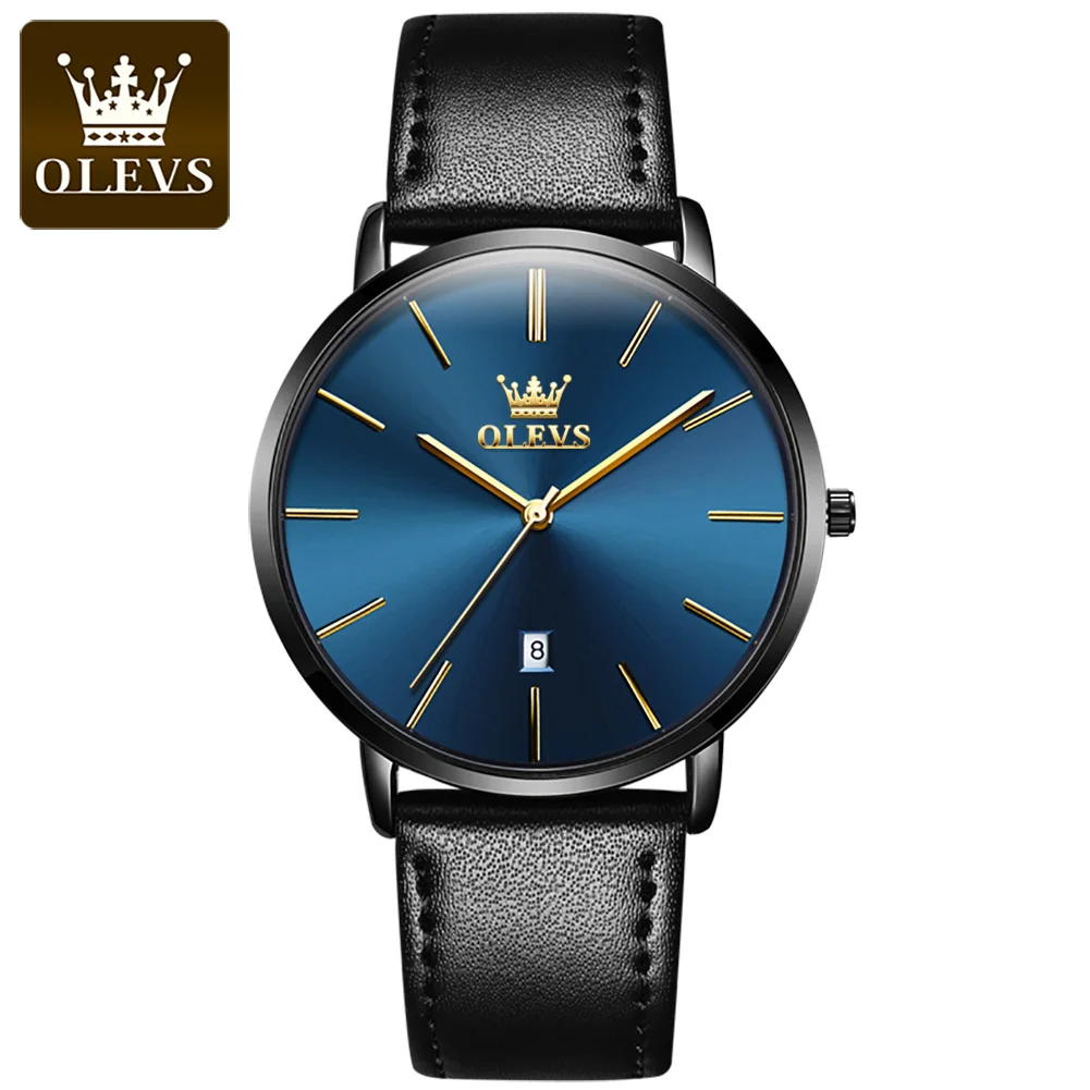 OLEVS Ultra Thin Quartz Watch with Leather Strap - Simple Luxury Men's Wristwatch