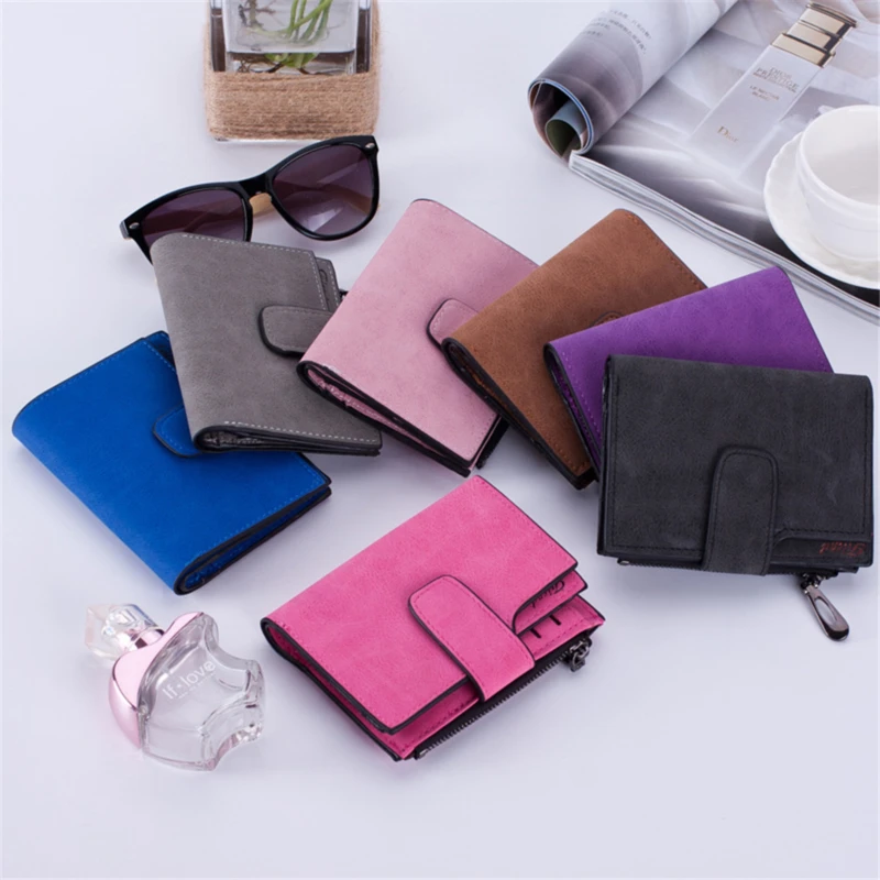 Hot Sale Women's Short Wallets PU Leather Matte Small Casual Coin Purse Zipper Money Bags Hasp Clutch Credit Card Holder Clip 3