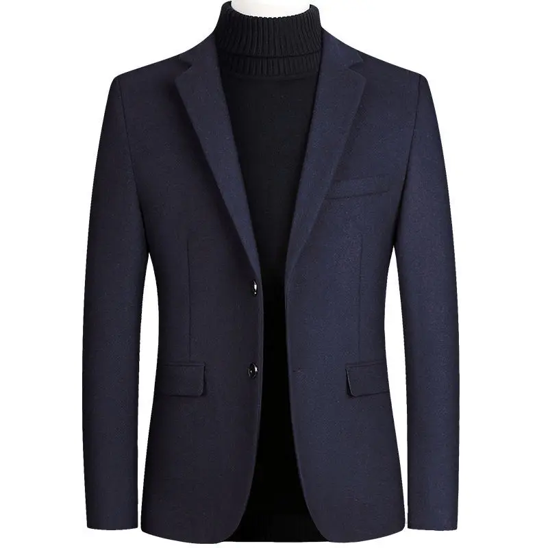 Men's Woolen Blazer Jacket Coats Notch Lapel Collar Suit Coat Slim Fit Male Casual Business Wool Men's Jacket For Spring Winter