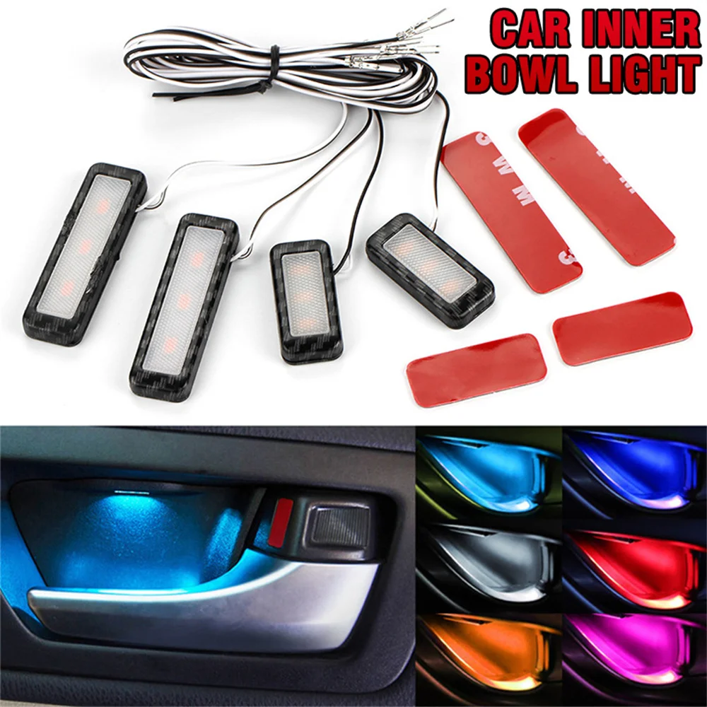 4pcs Car Ambient LED Light Auto Inner Door Bowl handle Armrest Light
