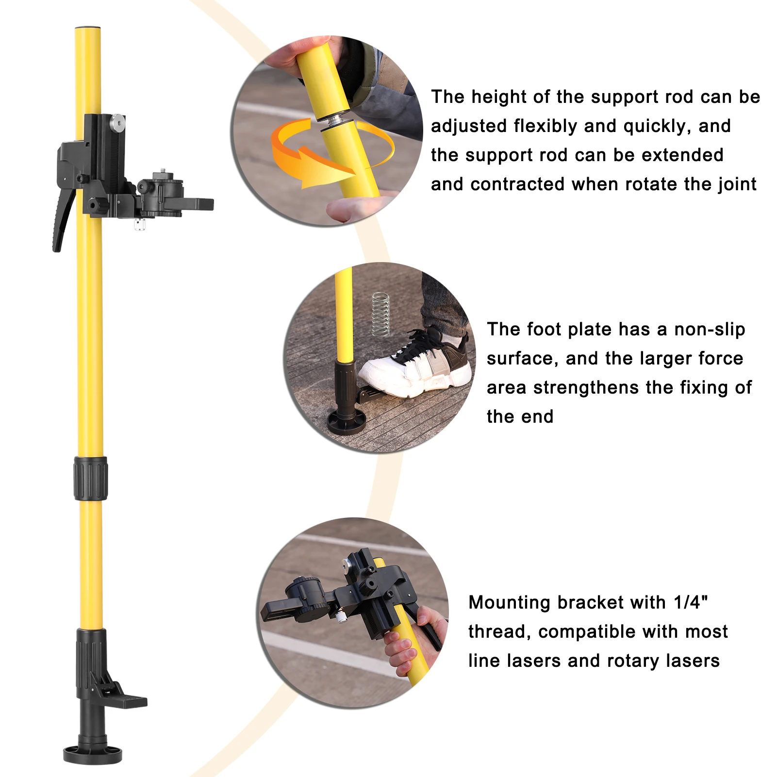 4.2m Height Adjustable Line Leveler Stand Bar Telescopic Bracket 1/4'' Thread Li