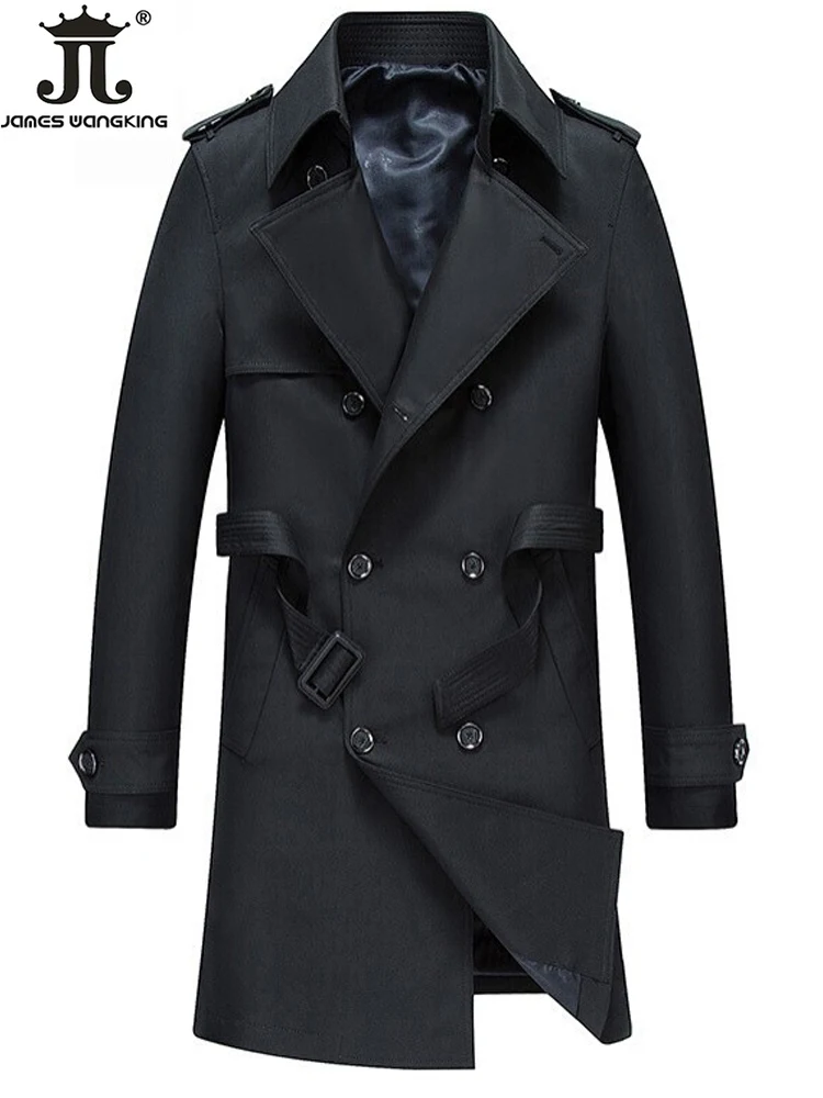 Men's Windbreaker Spring and Autumn Mid-length Middle-aged Men's British Casual Coat Business European and American Black Coat