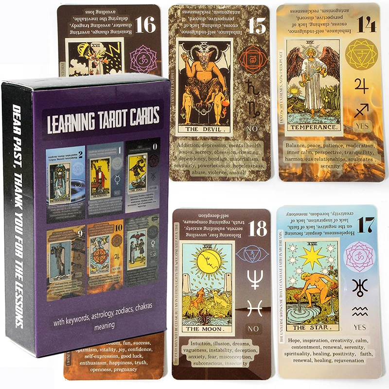 

Tarot for Beginners Tarot with Meanings on Them on the Cards Keywords Reversed Chakra Planet Zodiac Element medium size Lean