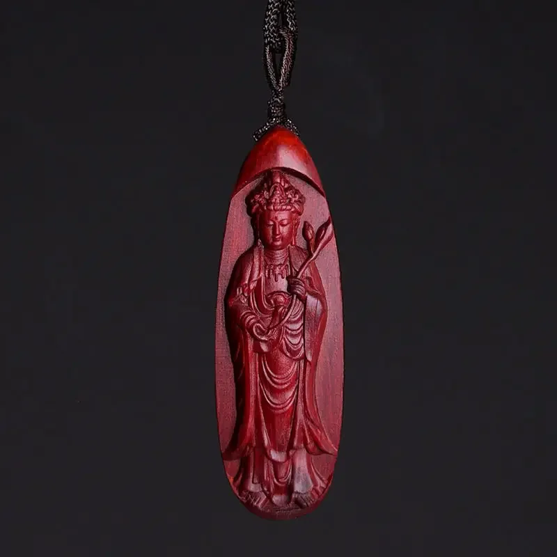 천연 붉은 백단향 나무 조각품, 보살 펜던트, 마호가니 자동차 키체인 펜던트, 고급 목걸이 장식품