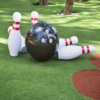 Set da bowling gigante da 7 pezzi: divertente gioco portatile durevole per interni ed esterni per adulti, 2 palline leggere e 5 perni bianchi con accenti rossi