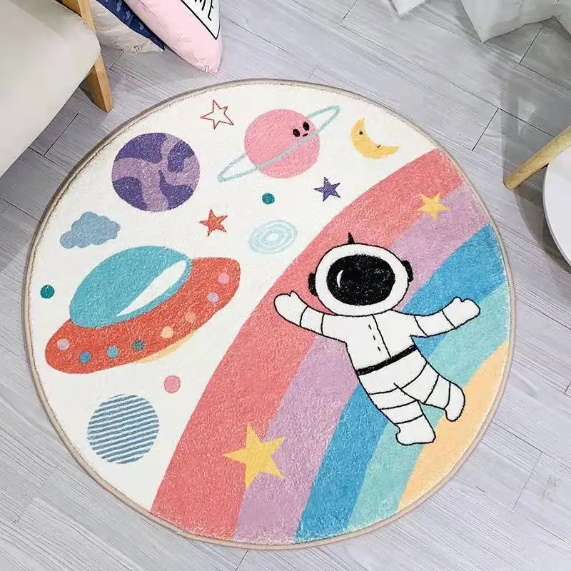 Cartoon Round Fluffy Carpet Living Room Rainbow Bedroom Rugs For Kids Room Plush Nursery Play Mat For Children Soft Baby Rug 6