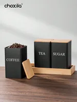 1pc Coffee Storage Can Tea Snacks Coffee Bean Storage Can Bamboo Lid Iron Art Display Square Can 1