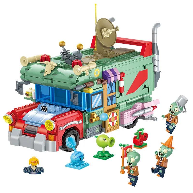 Plants vs. Zombies Building Block Space-time Shuttle Mech Rugby Small Particles 5-in-1 Mecha Zombie Boss Child Gift Shoot Toys puzzle toys building blocks toys